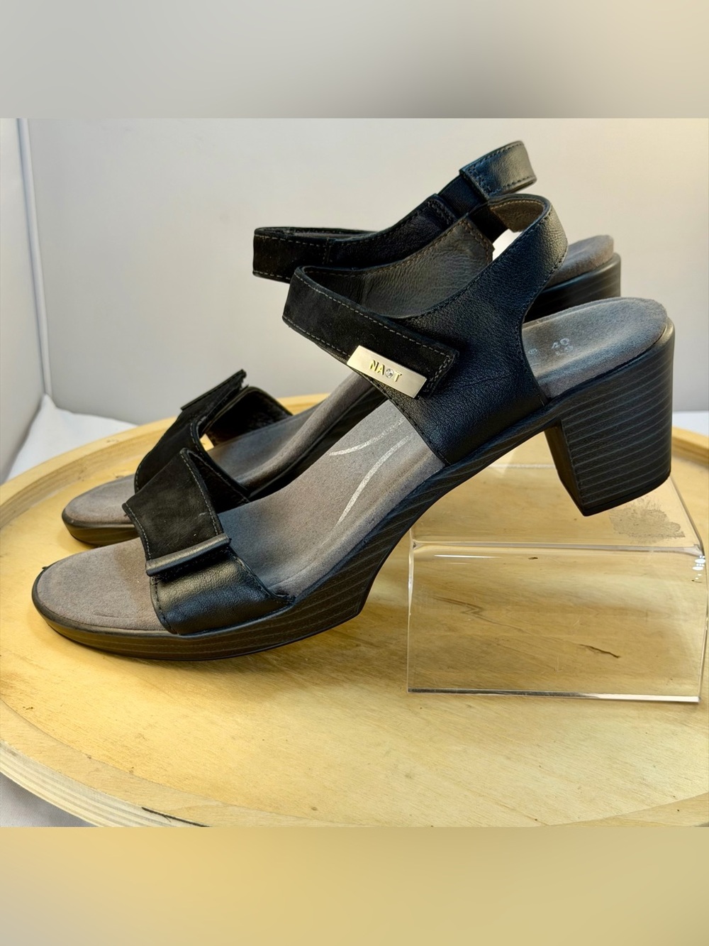 Naot Black Leather  and Suede Two-Strap Comfort Sandals - Picture 6 of 15